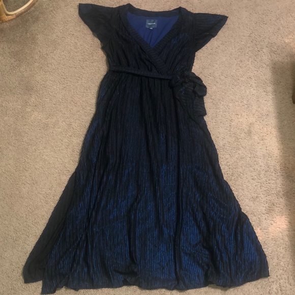 ModCloth Your Time to Shine Surplice Maxi Dress Flutter Sleeves Blue Black - Picture 3 of 10